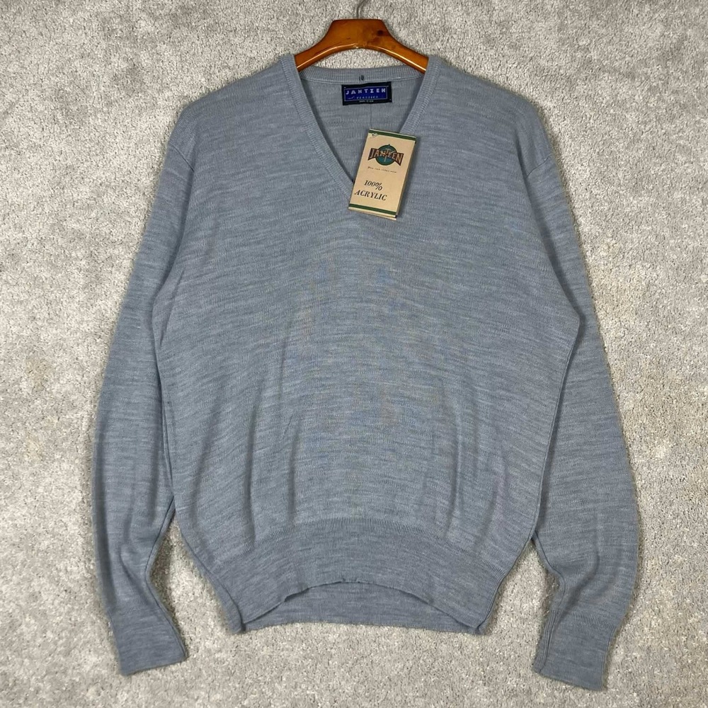 VTG 70s NEW Jantzen Classics Mens Large V-Neck Pullover Sweater Blue Acrylic NWT